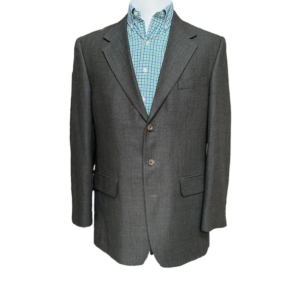 Vintage Oscar de la Renta Mens Three Button Tweed Brown Wool Blazer Size: 42L‎